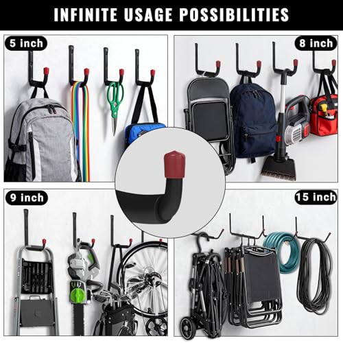 6 Pack Garage Hooks Heavy Duty, 5.51 Inch Easy to Install Steel Ladder Storage Hooks, Wall Mount Organizer with EVA Pads for Kayaks, Bikes, Chairs, Tools