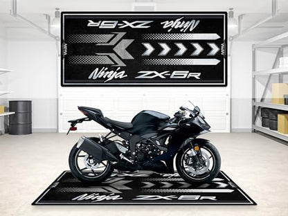 MPM Motorcycle Mat for ZX-6R Washable Non - Slip Oil & Water Resistant Parking Pitmat for Garage, Showroom, Workshop Use | Metallic Flat Spark Black - Ebony - Size 2: 102 x 47/260 x 120 cm