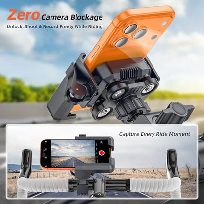 New Anti-Vibration Bike Phone Holder, Shockproof Motorcycle Phone Mount with Secure Lock, Camera FriendlyHandlebar Phone Holder for E-Bike, Electric Scooter, Bicycle, Fits 4.7-7 Inch Phones
