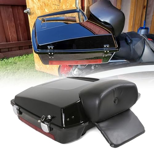ECOTRIC Razor Motorcycle Trunk w/backrest Compatible with 1997-2013 Harley Davidson Touring Street Electra Glide Road King Trunk with Backrest Pad