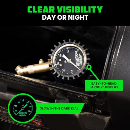 Rhino USA Heavy Duty Tire Pressure Gauge (0-60 PSI) - Certified ANSI B40.1 Accurate, Large 2" Easy Read Glow Dial, 360 Swivel Head, Solid Brass Hardware, Best for Any Car, Truck, Motorcycle, RV - size: 60 PSI Compact