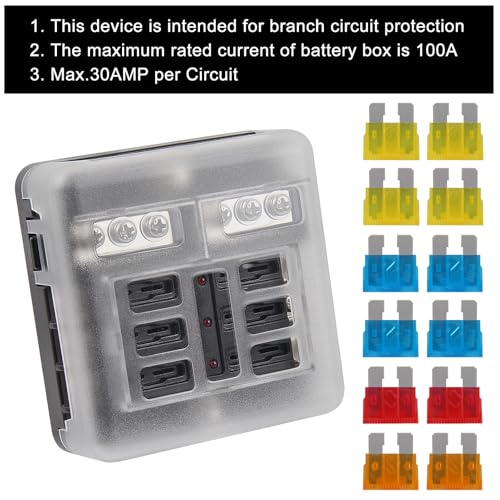 2Pcs 12V 24V Waterproof Fuse Block 6 Way ATO/ATC Fuse Box Holder Cover with LED Indicator Light for Marine Automotive Boat Car Truck