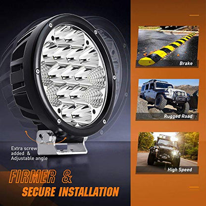 Nilight 2PCS 7Inch 85W LED Driving Light 10200LM IP68 Spot Flood Combo Round Built-in EMC Offroad Lights with 14AWG DT Connector Wiring Harness Kit for Truck ATV UTV SUV - color: 2Pcs 85W 7Inch LED Light Kit