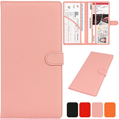 Car Registration and Insurance Holder, 2 Pack Leather Vehicle Glove Box Organizer with Magnetic Shut for Document, Cards, Driver License, Pink and Turquoise Bundle