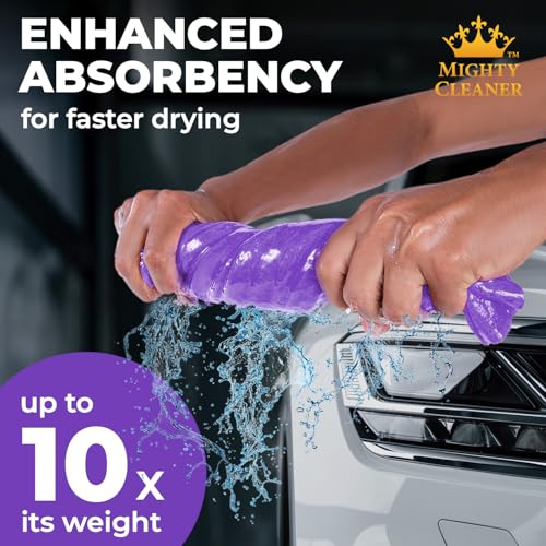 Premium 2pk Mini +1 Free Shammy Cloth for Car Drying - 17”x13” - Super Absorbent Chamois Towel for Car - Scratch-Free, Reusable & Soft Cleaning Towel - color: Yellow, Blue, Purple