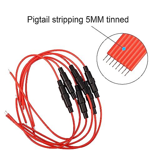 5x20 mm Fuse Holder Inline Screw Type with 22 AWG wire for Fast-Blow Glass Fuse （6-Pack）