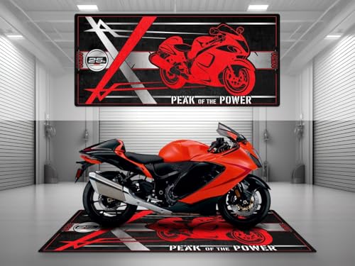 MPM Motorcycle Mat for Hayabusa Washable Non - Slip Oil & Water Resistant Parking Pitmat for Garage, Showroom, Workshop Use | 25th Anniversary Edition - Size 1: 86.6 x 39.4/220 x 100 cm - color: 25th Anniversary Edition, size: Size 1: 86.6 x 39.4 "/ 220 x