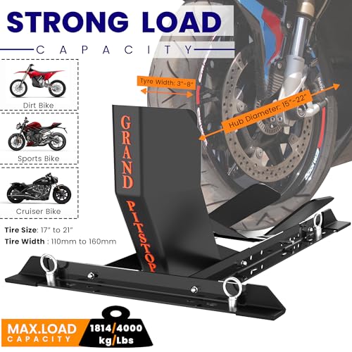 GRAND PITSTOP Universal Wheel Chock for Motorcycle Stand for Trailer Completely Adjustable Detachable Foldable Wheel Chock (Black) - color: Black