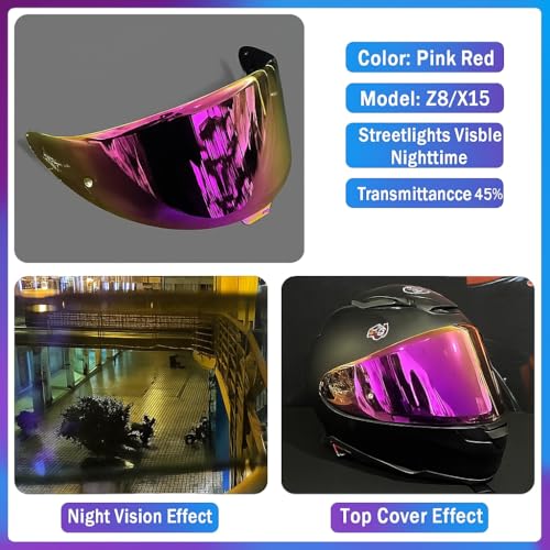 Shoei RF1400 X15 Helmet Visor Replacement Shield, Anti-Fog Sun Shield Accessory Compatible with RF-1400, X15, CWR-2, Z8, X-SPR PRO(RoseRed) - color: Rosered