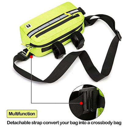 ROYALFAIR Waterproof Bike Handlebar Bag with Reflective Strips & Shoulder Strap, Bicycle Front Frame Storage Pouch for Mountain Road Cycling Commuting (Neo Green) - color: Neo Green