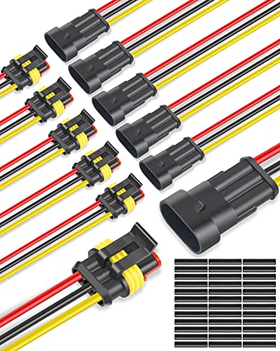 NAOEVO 3 Pin Connector Waterproof, 16 AWG 3 Wire Connectors, Automotive Electrical Male and Female Plug with Heat Shrink Tubing for Car Truck Boat Wire Connection, 6 Kits - size: 3 Pin
