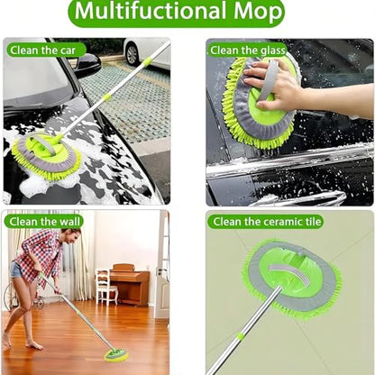 WillingHeart 63" Car Wash Mop Brush Tool Mitt with Long Handle Length More Suitable for Washing Cars Truck, SUV, RV, Trailer, 2 in 1 Chenille Microfiber Duster Not Hurt Paint Scratch Free, Green - color: Green