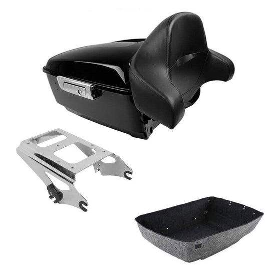TCMT King Motorcycle Trunk Box Wrap-around Backrest Detachables Two-Up Mounting Rack Fit For Harley 2009-2013 Touring Road King Road Street Electra Glide Pack - color: Set A#Chrome Rack, size: King Trunk With Speaker Holes