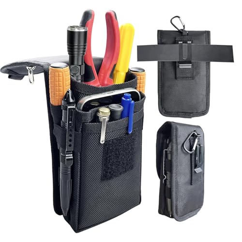 Belt Tool Pouch,Tactical Utility Pouch, Heavy-Duty Nylon EDC Multitool Organizer,Cell Phone Holder, Multi-Pockets Tool Holster Sheath Bag for Electricians Handymen Work Maintenance Dailylife Hiking - color: Clip_Black
