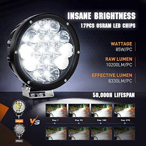 Nilight 2PCS 7Inch 85W LED Driving Light 10200LM IP68 Spot Flood Combo Round Built-in EMC Offroad Lights with 14AWG DT Connector Wiring Harness Kit for Truck ATV UTV SUV - color: 2Pcs 85W 7Inch LED Light Kit