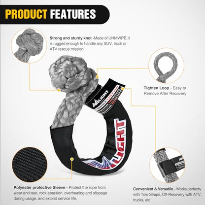 Nilight 2PCS Synthetic Soft Shackle 1/2" x 24" & Recovery Ring Kit - 56,000 LBS Shackle Breaking Strength with 46,000 LBS MBS Snatch Pulley for 4x4 Truck SUV ATV UTV Off-Road Vehicle Extraction (Gray) - color: 2Pc Shackles Grey + Snatch Ring Red
