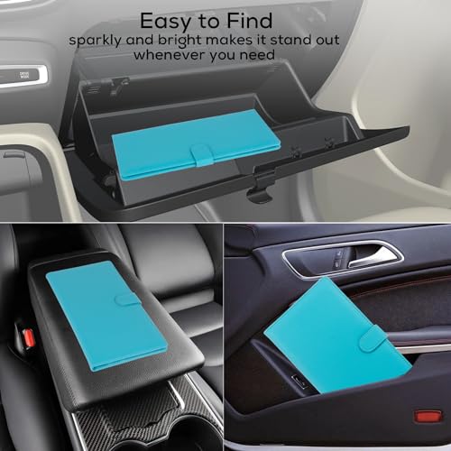 Car Registration and Insurance Holder, 2 Pack Leather Vehicle Glove Box Organizer with Magnetic Shut for Document, Cards, Driver License, Pink and Turquoise Bundle