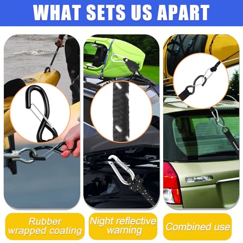 Kayak Tie Down Straps Kit – Bow & Stern Loops, Heavy Duty Ratchet Straps, Anchor Points & Secure Tying Kit for Canoes, Kayaks, Paddleboards, and Watercraft