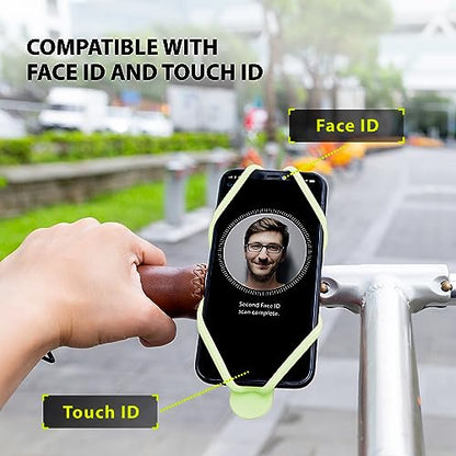 Bone Bike Tie 4, Bike Cell Phone Mount for Handlebar, Scratch-Free Silicone Holder with Anti-Slip Design, Universal Cycling Phone Holder Compatible with Most Smartphones (Luminous - Handlebar) - color: Bike Tie 4 - Luminous