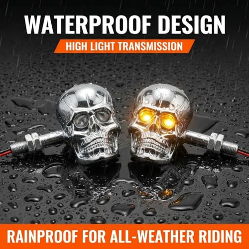 Motorcycle 10mm Screw Skull Head LED Amber Turn Signal Indicator Light (Chrome) - color: Chrome