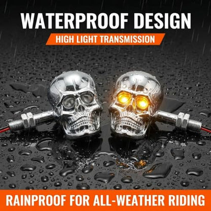 Motorcycle 10mm Screw Skull Head LED Amber Turn Signal Indicator Light (Chrome) - color: Chrome
