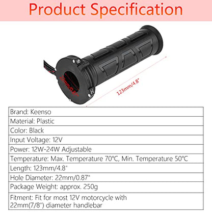 Motorcycle Heated Grips, Premium Adjustable Temperature 12V Handlebar Grips with Voltmeter USB Charger Universal 22mm 7/8 Inch for Winter Riders Commuters Touring Enthusiasts Cold Weather Riding