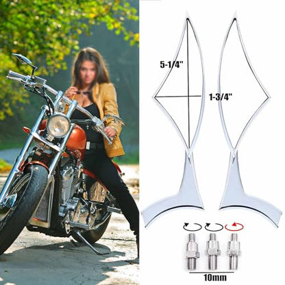Chrome 8mm/10mm Motorcycle Blade Steady CNC Aluminum Rearview Side Mirrors Compatible with Cruiser Chopper Street Bike Scooter Dirt Bike - color: Chrome