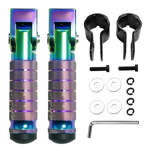 M8 Anti-Skid CNC Universal Motorcycle Foot Pegs Degree Foldable Footpegs Footrest,Upgrade Passenger Pedal For Mini Bike Dirt Pit Bike Electric Car Motorbike Honda Suzuki Yamaha Kawasaki(Colorful) - color: Colorful