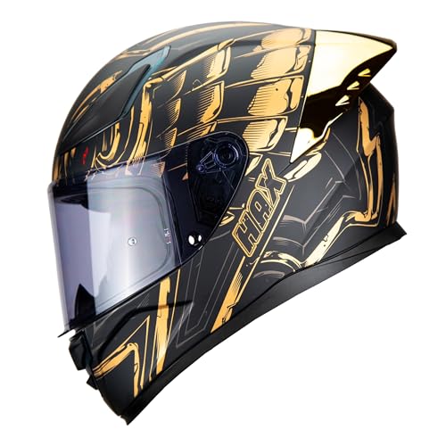 HAX Onix Full Face Motorcycle Helmets DOT Approved, Pinlock Ready & Intercom Slot , Motorbike Powersports Street Racing for Men Women（Pharaoh Matte Blk-Gld, XXL) - color: Matte Black Gold, size: XX-Large