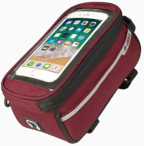 Bike Front Frame Bag,Bike Phone Mount Bag Touch Screen Phone Case Holder Cycling Top Tube Frame Bag Storage Handlebar Bag for Phone Below 6.8 Inch,Red
