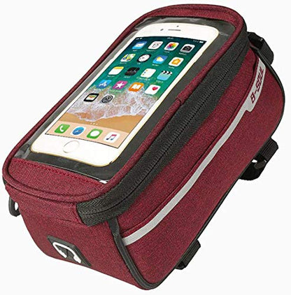 Bike Front Frame Bag,Bike Phone Mount Bag Touch Screen Phone Case Holder Cycling Top Tube Frame Bag Storage Handlebar Bag for Phone Below 6.8 Inch,Red
