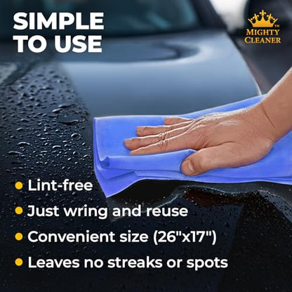 Premium 2pk +1 Free Shammy Cloth for Car Drying - 26"x17" - Super Absorbent Chamois Towel - Scratch-Free, Reusable & Soft Wash Cloth - Car Drying Towels - color: Purple, Blue, Mint