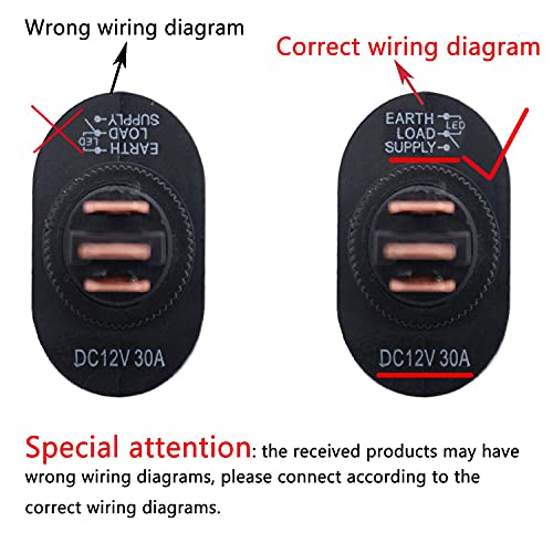Twidec/5Pcs LED Lighted Rocker Switch Toggle 12V 30A SPST 3 Pin On-Off Red Round Dot Switch for Car Boat Marine ASW-20D-R - color: Red LED-Oval Shaped