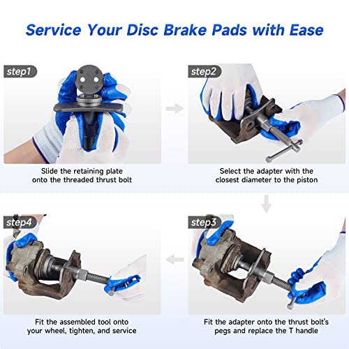 Orion Motor Tech 2 in 1 Brake Caliper Compression Tool & Brake Bleeder Kit, Handheld Vacuum Pump Brake Bleeder Tool Set, Disc Brake Pad Service Tool with Thrust Bolt Retaining Plates & 18 Adapters - color: Blue