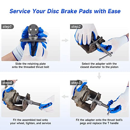 Orion Motor Tech 2 in 1 Brake Caliper Compression Tool & Brake Bleeder Kit, Handheld Vacuum Pump Brake Bleeder Tool Set, Disc Brake Pad Service Tool with Thrust Bolt Retaining Plates & 18 Adapters - color: Blue