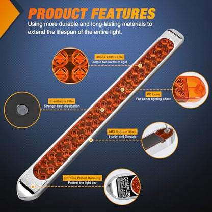 Nilight LED Tail Light 2PCS 17 Inch 40LED Amber Running Tail Turn Signals Lights w/Chrome Bezel Waterproof Surface Mount for 12V Towing Trailer Truck RV Camper Boat - color: 2Pcs 17" Amber 40LED w/chrome bezel
