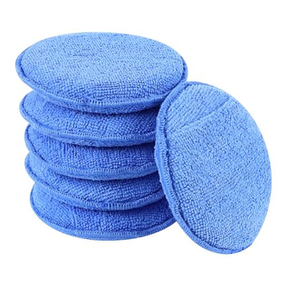 Hovom 6PCS Microfiber Wax Applicator, 5" Round Applicator Pads, Soft Automotive Waxing Foam Pads, Buffing Pads for Car Cleaning, Polishing and Detailing, Reusable Car Wash Sponge (Blue) - color: Blue