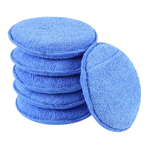Hovom 6PCS Microfiber Wax Applicator, 5" Round Applicator Pads, Soft Automotive Waxing Foam Pads, Buffing Pads for Car Cleaning, Polishing and Detailing, Reusable Car Wash Sponge (Blue) - color: Blue