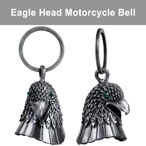 Dream Apparel Motorcycle Bell Guardian Angel Drive Away Gremlin, Biker Bell for Men Women Rider Riding, Good Luck Gift - color: Eagle Head With Green Eyes