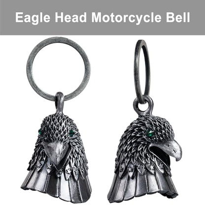 Dream Apparel Motorcycle Bell Guardian Angel Drive Away Gremlin, Biker Bell for Men Women Rider Riding, Good Luck Gift - color: Eagle Head With Green Eyes