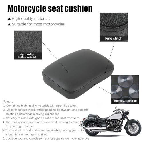 Motorcycle Pillion Passenger Pad Seat, Black Leather Pillion Pad w/ 8 Suction Cup Rear Passenger Seat Compatible with Harley Custom Bikes and More - size: Black