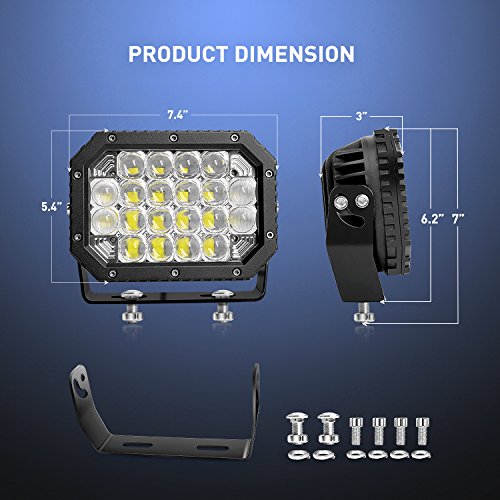 Nilight - 14039C-B LED Light bar 2PCS 7.4Inch 100W Spot & Flood Combo 8000LM 5D Square Off Road Fog Driving Lights Roof Bumper Work Light - color: 2Pcs 7.4Inch 100W Lights White