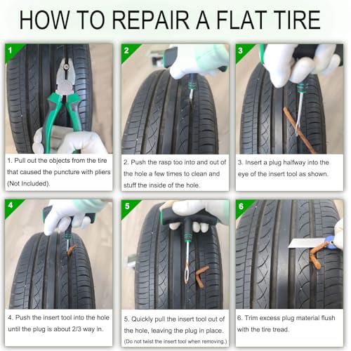 HolaKit Tire Plug Kit, 13PCS Tire Repair Kit with Self-Vulcanizing Plugs, Ergonomic Oversized & Rubber-Grip T-Handle Tools, Flat Tire Puncture Repair Tools for Cars, Motorcycle, ATV, SUV, etc