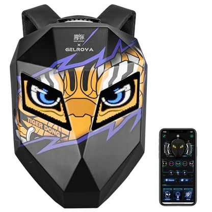 TIGER DONG 19-Inch LED Motorcycle Knight Backpack, App-Controlled DIY,Expandable Hard Shell Helmet Bag with Laptop Compartment, Riding Travel Backpack - color: Yellow and Black