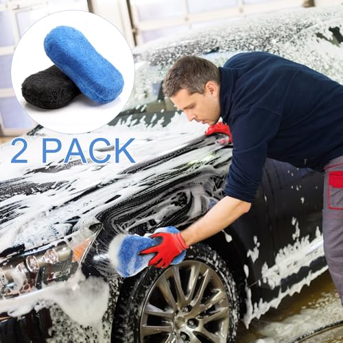 Tanlade 2 Pcs Large Car Wash Sponge for Cleaning, The Microfiber Sponges for Car Washing Supplies, Trucks and Motorcycles (Blue,Gray) - color: Blue, Gray