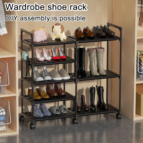 CSXGBAB Shoe Rack Organizer, 5-Tier Large Shoe Stand with Wheels Easy to Mobile Tall Shoe Storage Shelf for Closet, Entryway or Garage for 16–18 Pairs - size: 5-tier with wheels