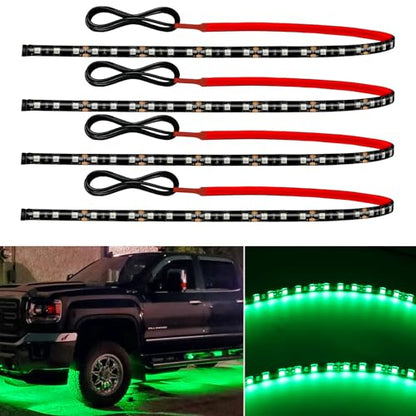 12V Led Light Strip Connectable 24Inch Green Led Strip Lights for Car Underglow Kit Golf Cart Motorcycle Boat Cabinet Waterproof Led Light Strip,4Pack - color: Green Led Strip