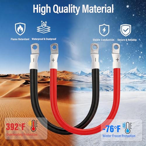2AWG Battery Cable with 5/16'' Lug Terminals, 2AWG Gauge Pure Copper Battery Inverter Cables, 12inch 2AWG Marine Battery Cable for Welding Solar Panel Automotive Car Motorcycle RV Marine