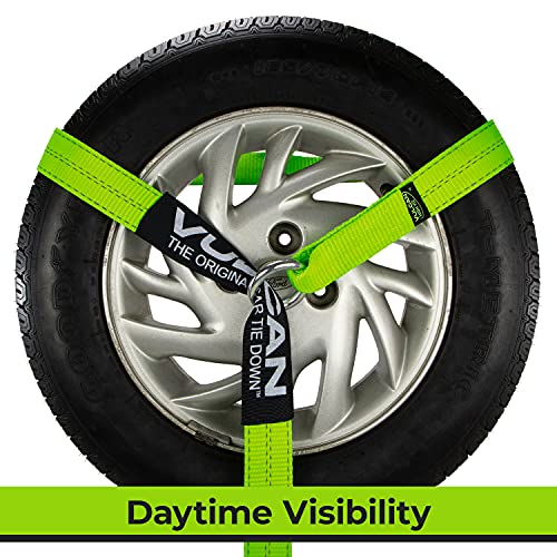 VULCAN Wheel Dolly Tire Harness with Universal O-Ring - 2 Inch x 96 Inch - 4 Pack - High-Viz - 3,300 Pound Safe Working Load - Straps Only - Ratchets Sold Separately - color: High-Viz Green