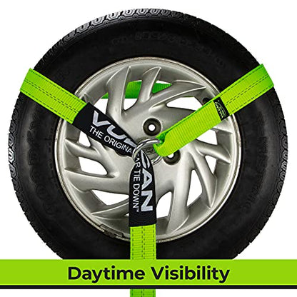 VULCAN Wheel Dolly Tire Harness with Universal O-Ring - 2 Inch x 96 Inch - 4 Pack - High-Viz - 3,300 Pound Safe Working Load - Straps Only - Ratchets Sold Separately - color: High-Viz Green